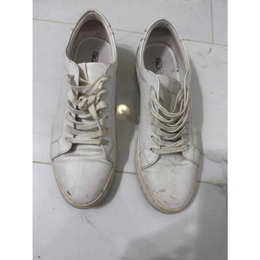 Men's White Low-Top Casual Sneakers - Leather Sneakers - Size 11